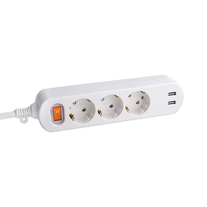 3 outlet Soket standar UE dengan 2 port USB dan 1 sakelar master 3 outlet Soket standar UE dengan 2 port USB dan 1 sakelar master