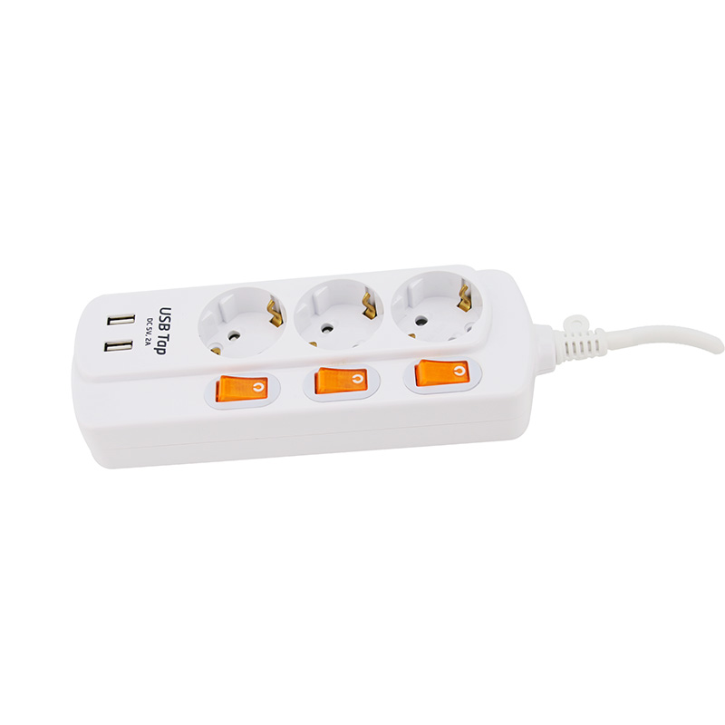 Resistensi Kimia 3 Outlet Soket Standar UE dengan 2 port USB dan 3 sakelar individual Resistensi Kimia 3 Outlet Soket Standar UE dengan 2 port USB dan 3 sakelar individual