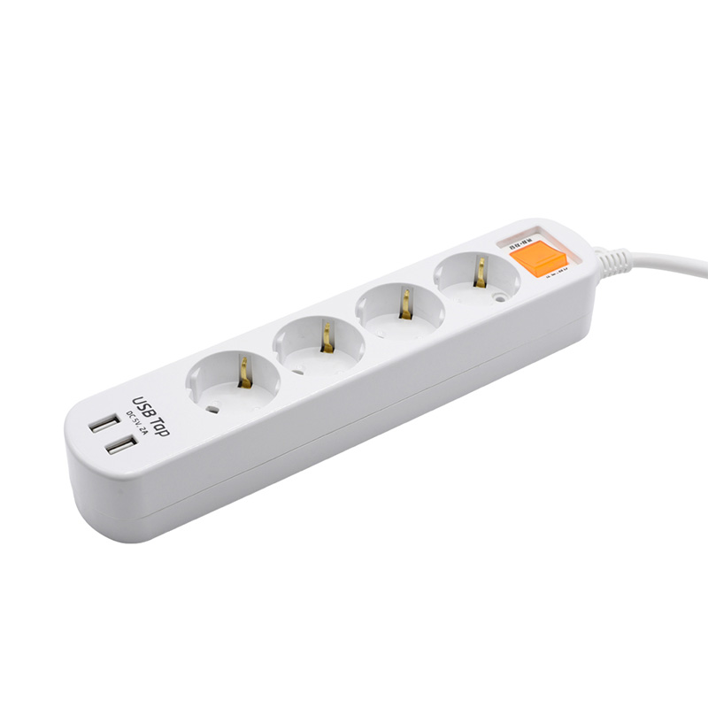 Ekonomis 4 Outlet Soket Standar UE Dengan 2 Port USB dan 1 Sakelar Perlindungan Kelebihan Ekonomis 4 Outlet Soket Standar UE Dengan 2 Port USB dan 1 Sakelar Perlindungan Kelebihan