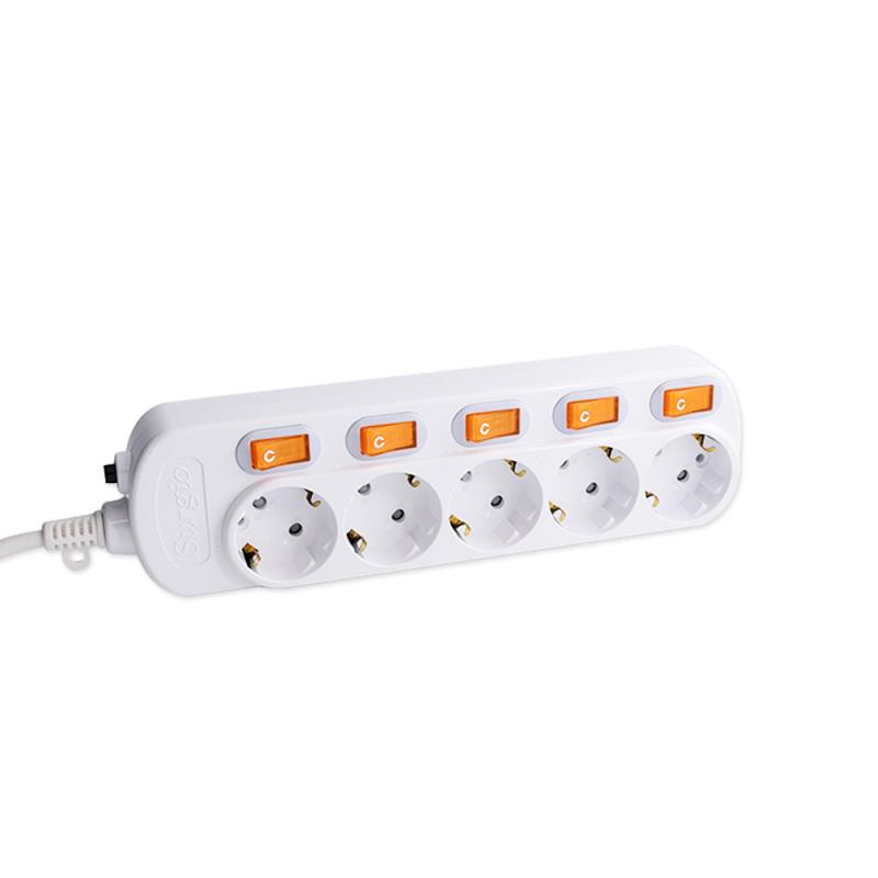 PC Shell 5 Outlet Soket Standar UE dengan sakelar independen PC Shell 5 Outlet Soket Standar UE dengan sakelar independen